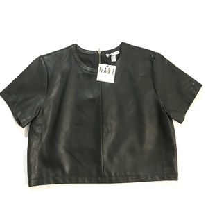 NWT MADE Black Vegan Leather Crop Top